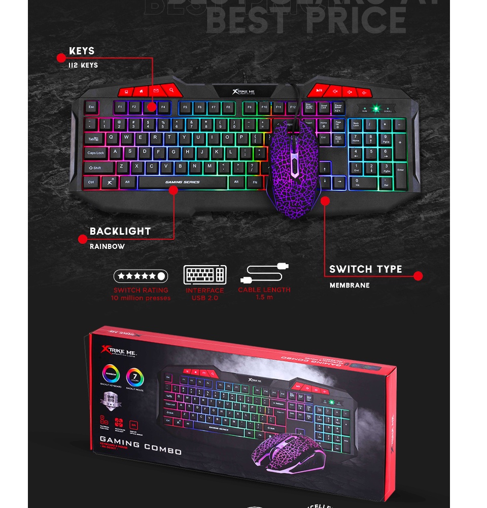 TECLADO Y MOUSE GAMER RGB XTRIKE ME MK-503 - foto 2